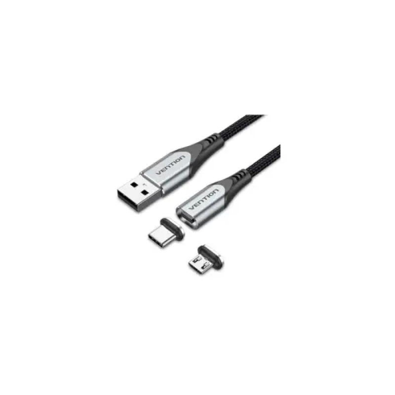 VENTION CQMHH USB 2.0 A Male to 2-in-1 Micro-B&USB-C Male Magnetic Cable 2M Gray